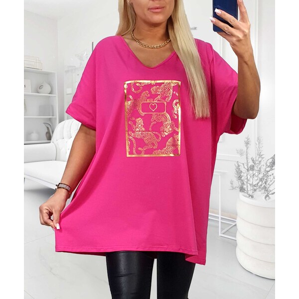 Tričko so zlatými leopardmi fuksiové 63884864