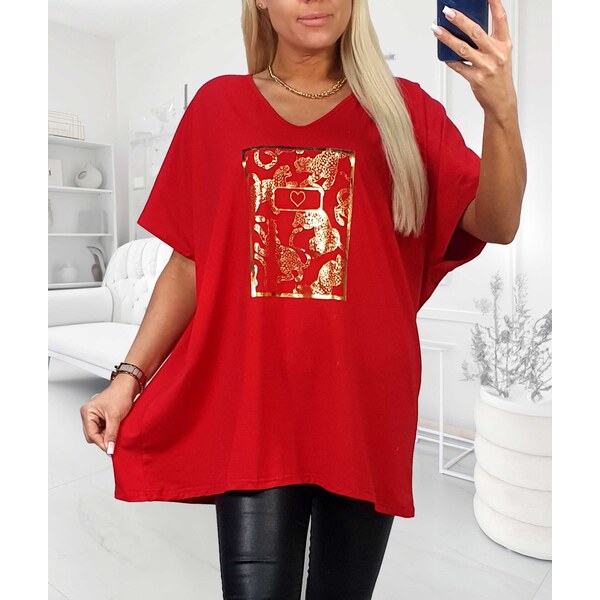 Tričko so zlatými leopardmi červené 63884860