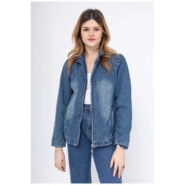 Rifľová bunda s pruhovanou podšívkou modrá 63884876