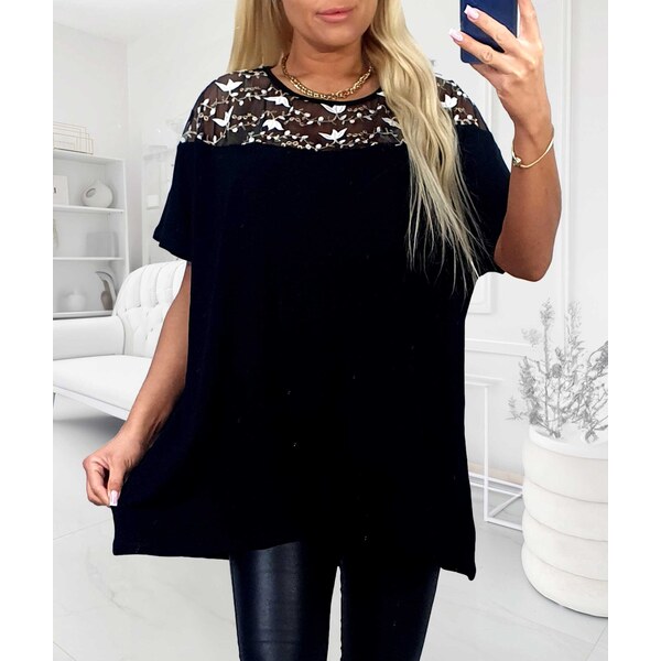 Tričko s výšivkou bielych tulipánov čierne 63884879