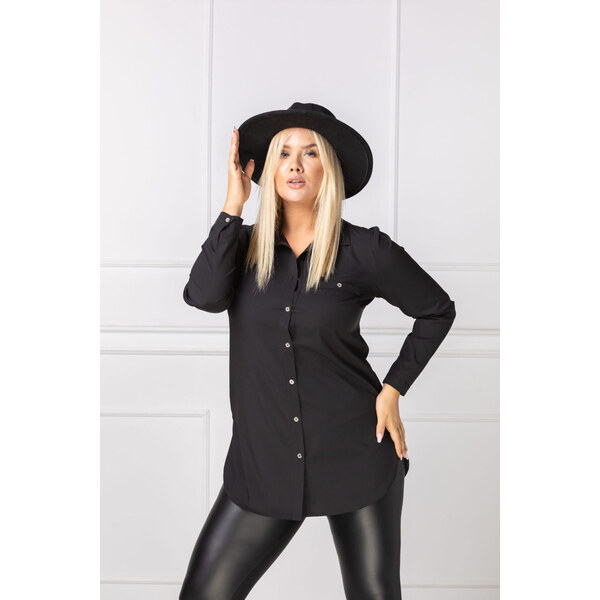 (veľ. 48/50 a 56/58) Blúzka s imitáciou vrecka čierna 63884933