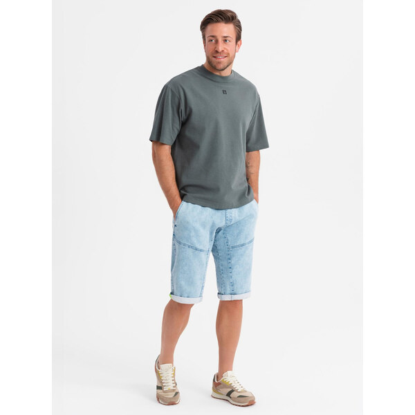 Ombre Mens short denim shorts with decorative stitching - light blue 64793415