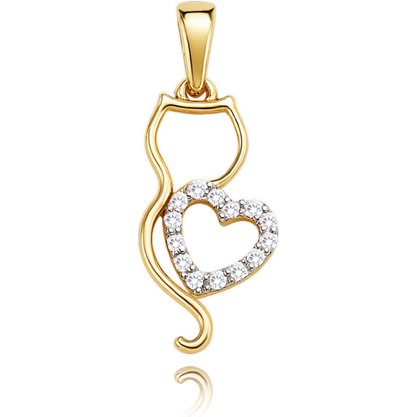 OLIVIE MINET Zlatý přívěs kočka se srdíčkem s bílými zirkony Au 585 64898872