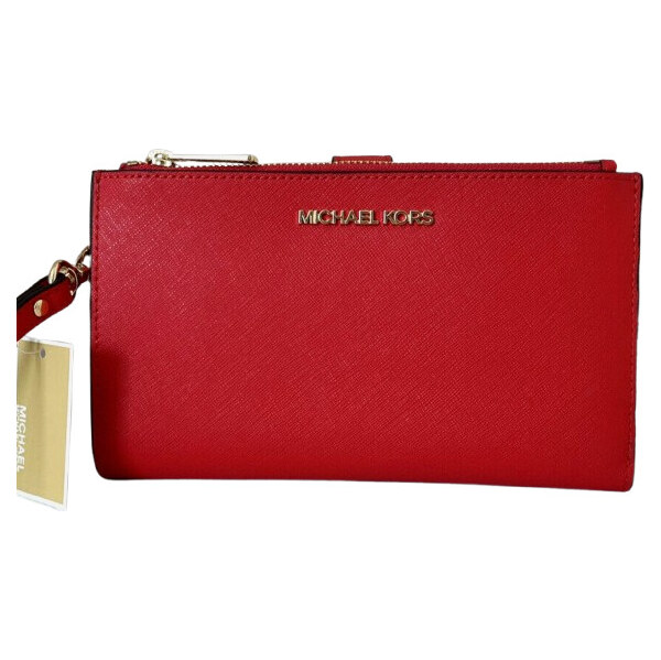 Michael Kors Jet Set Double Zip Phone Wallet Wristlet Sangria Red 63898663