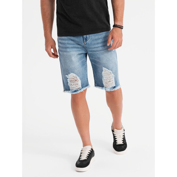 Ombre Mens short denim shorts with rips and holes - light blue 64793402