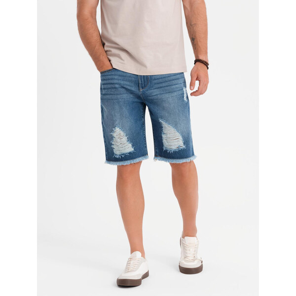 Ombre Mens short denim shorts with rips and holes - blue 64793403