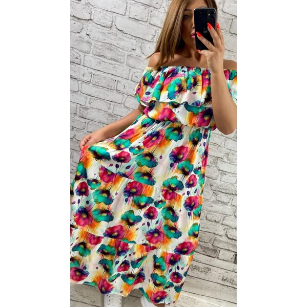 Šaty s akvarelovou potlačou a volánom pestrofarebné 63892593