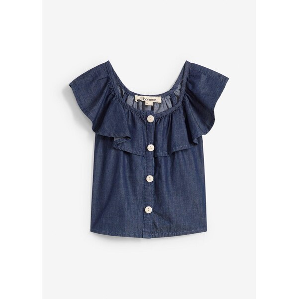 bonprix Blúzkový top z padavej bavlny, farba modrá 63894356