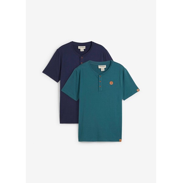 bonprix Tričko s gombičkami (2 ks), z čistej bio bavlny, farba modrá 63894471