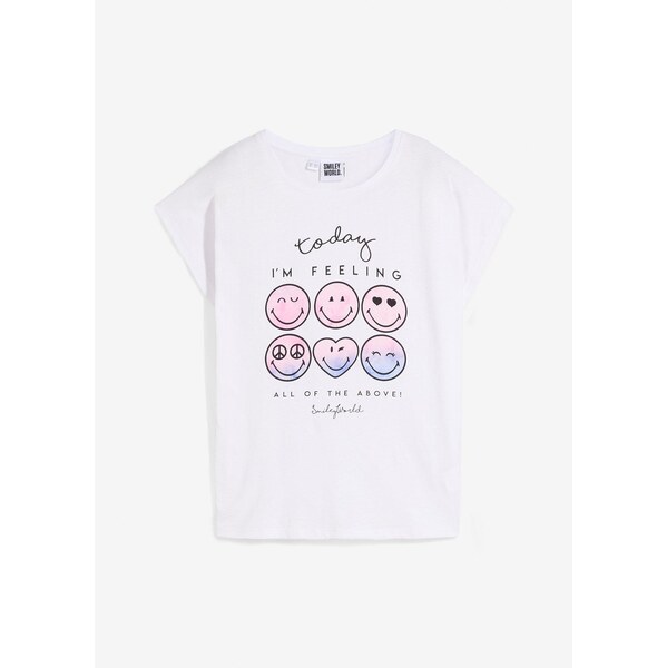 bonprix Tričko Smiley z čistej bavlny, farba biela 63894532