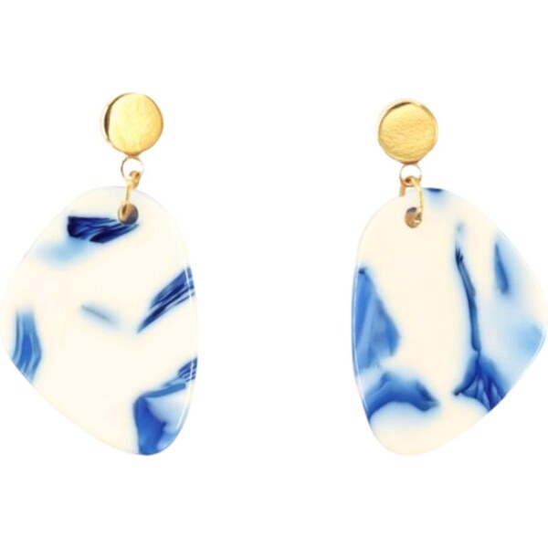 Fräulein Wunder Náušnice Amy modrá / zlatá / biela 65897206