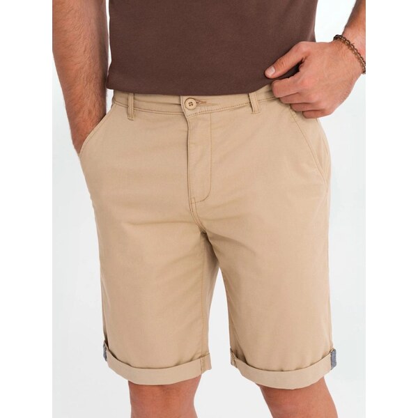 Ombre Clothing Pánske béžové chinos šortky s lemom V11 SRCS-0197 63913882