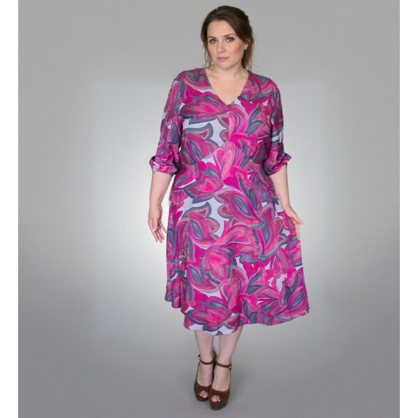 (veľ. 48 a 50) Viskózové šaty v áčkovom strihu fialové 63950094