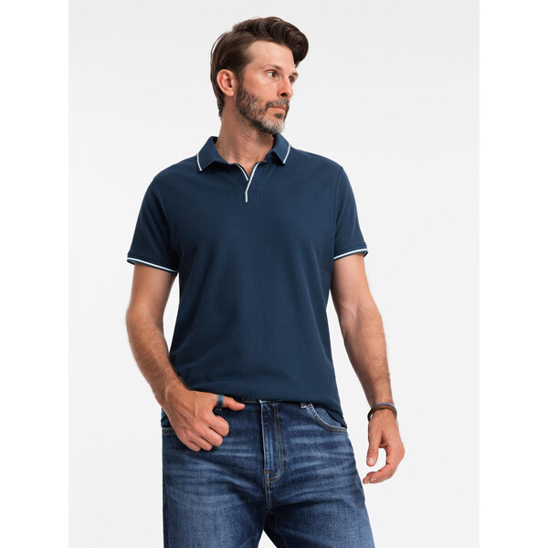 Ombre Mens pique knit polo shirt without buttons - navy blue 57778487