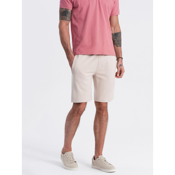 Ombre Mens knit shorts with drawstring and pockets - light beige 57777455