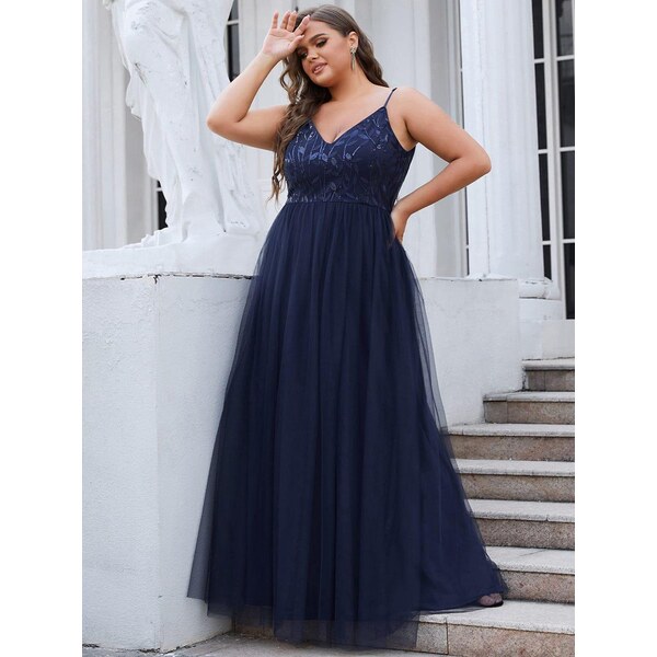 Šaty na ramienka s flitrovaným živôtikom tmavomodré 63934989