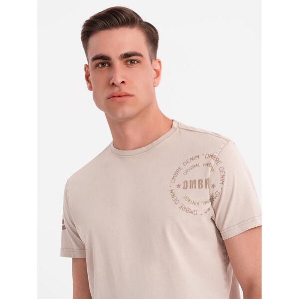 Ombre Mens military style printed cotton t-shirt - beige 64793434
