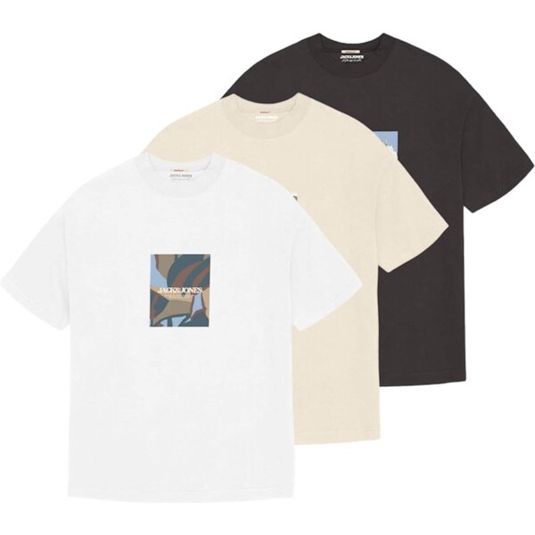 JACK & JONES Tričko pastelovo modrá / hnedá / tmavozelená / čierna 63939588