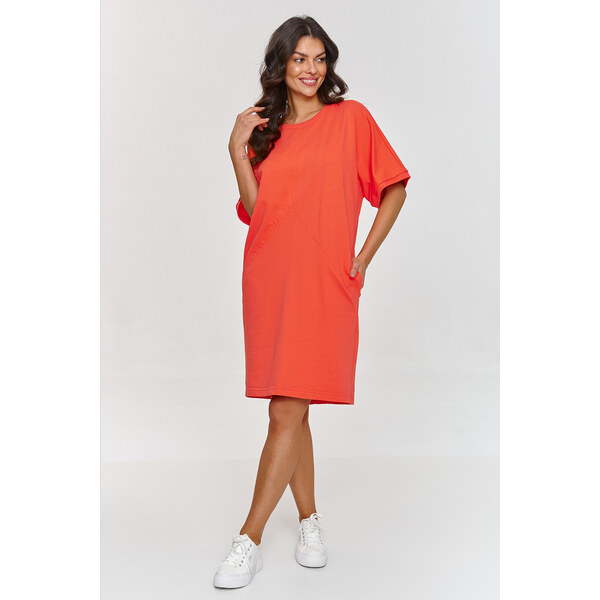 Makadamia Šaty s krátkymi širokými rukávmi | koralová M864 63969607