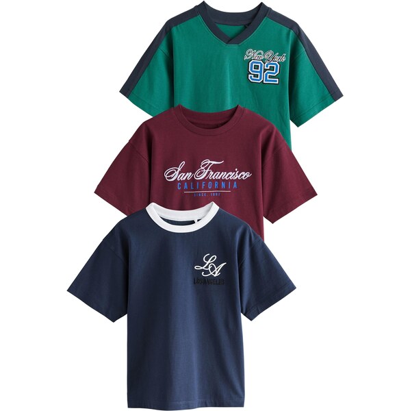 Next Tričko námornícka modrá / smaragdová / vínovo červená / biela 64488256