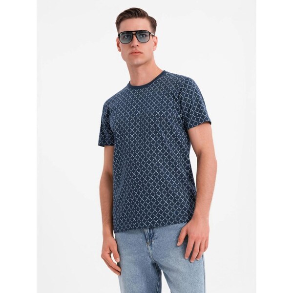Ombre Clothing Pánske tmavomodré tričko s trendy potlačou V1 TSFP-0250 63979808