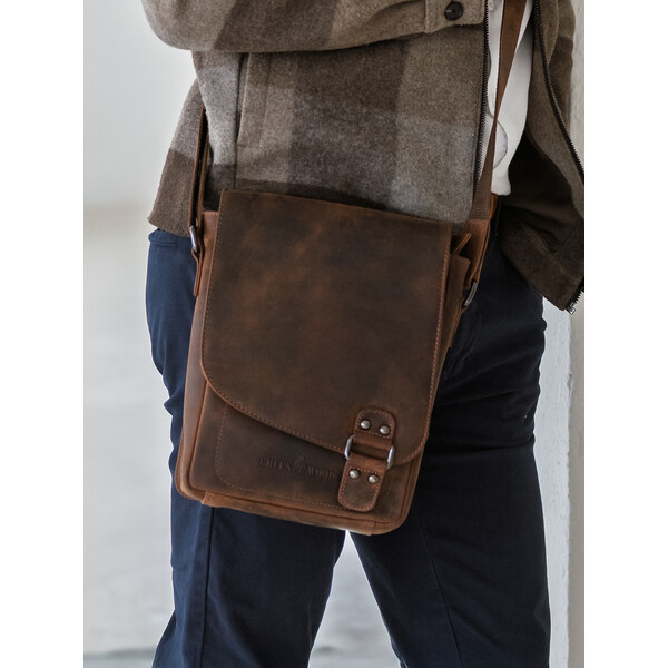 Pánska kožená taška cez rameno Greenwood Frederic - hnedá 40978704