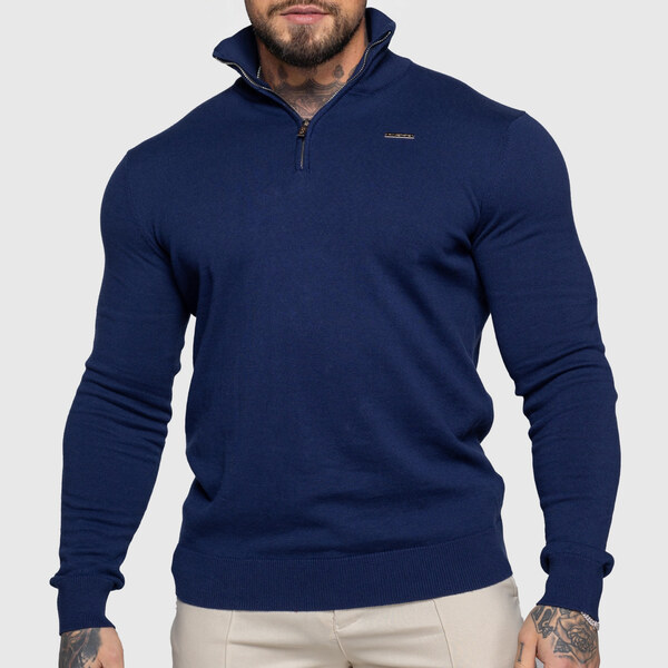 Sveter so zipsom Iron Aesthetics Tomas, navy 63981674