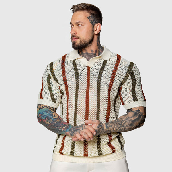 Pánske polo tričko Iron Aesthetics Crotchet, béžové 63981697