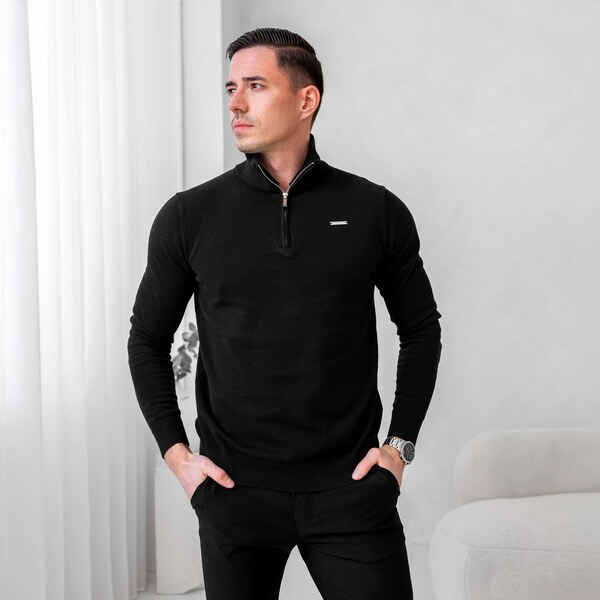 Sveter so zipsom Iron Aesthetics Tomas, čierny 63981673