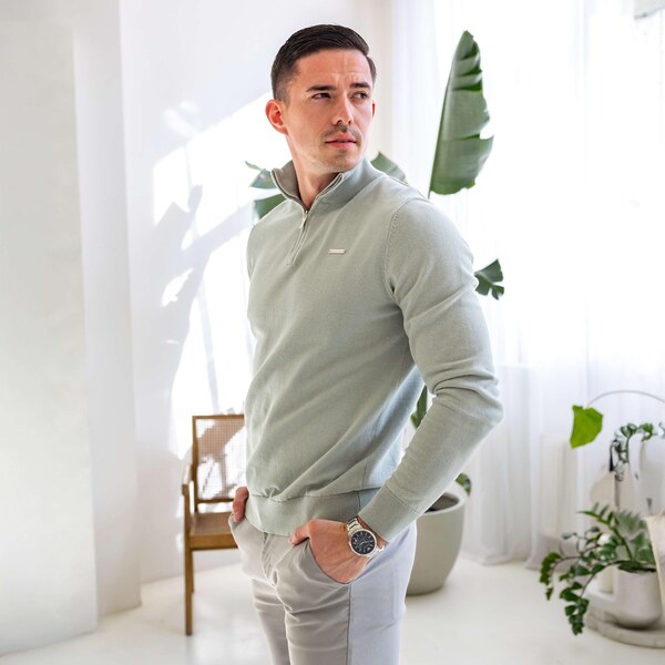 Sveter so zipsom Iron Aesthetics Tomas, zelený sage 63981679