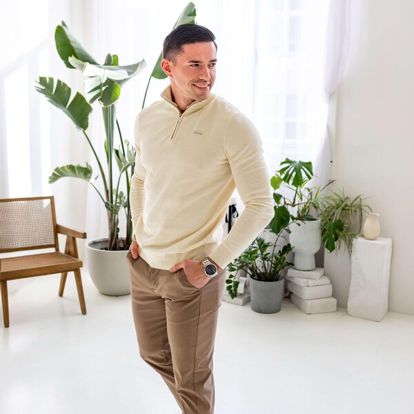 Sveter so zipsom Iron Aesthetics Tomas, béžový 63981675