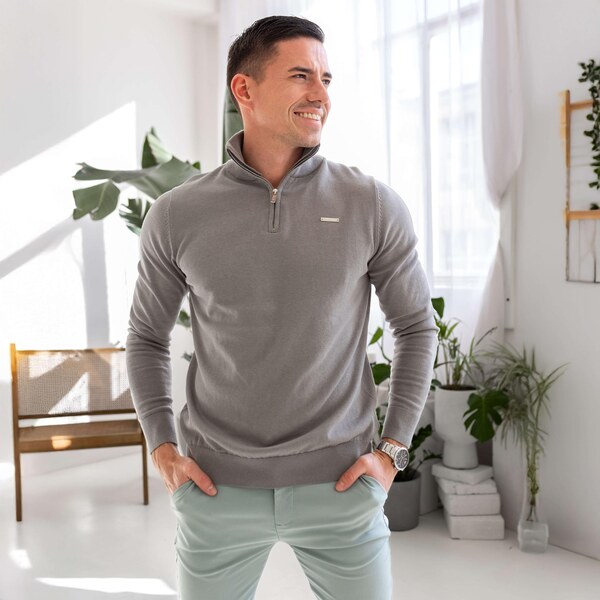 Sveter so zipsom Iron Aesthetics Tomas, sivý 63981678