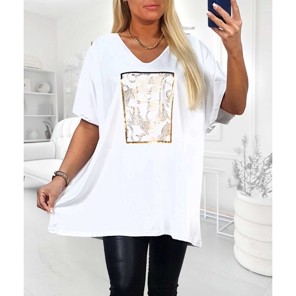 Tričko so zlatými leopardmi biele 63983548
