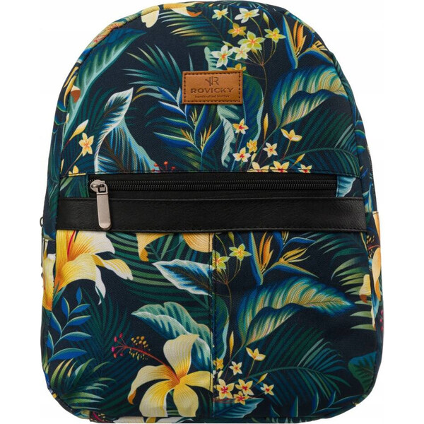 Tmavomodrý mestský batoh so vzorom listov a kvetov Rovicky R-PL15601 63983555