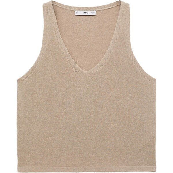 MANGO Vyšívaný top VELLA sivobéžová 65921709