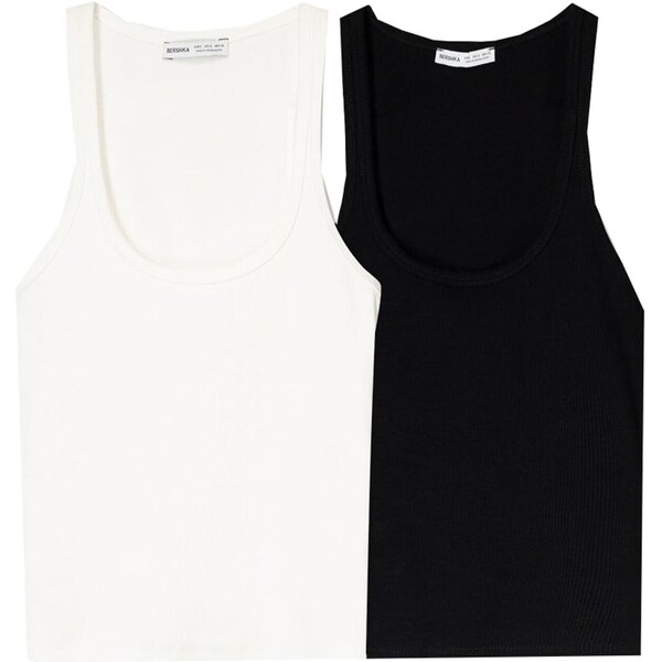 Bershka Top čierna / biela 65654504