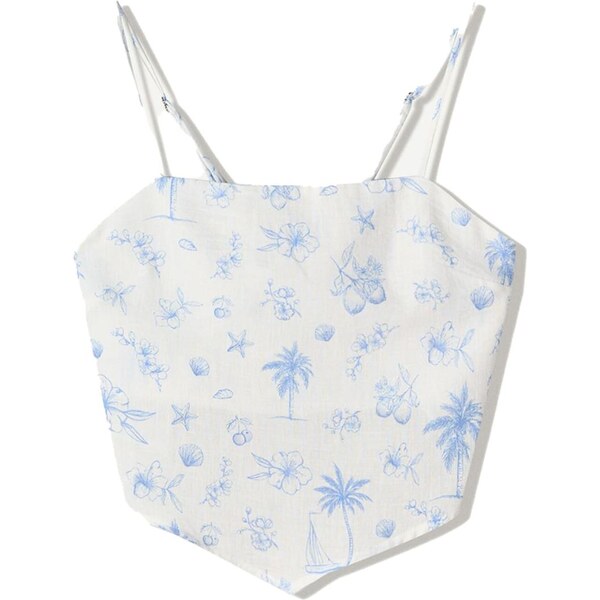 Bershka Top nebesky modrá / biela 65880647