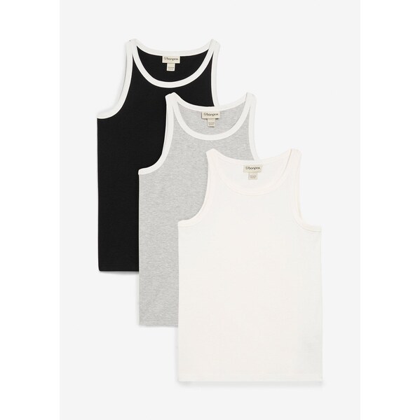 bonprix Top s bio bavlnou (3 ks v balení), farba čierna 64039558
