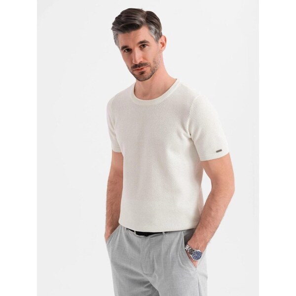 Ombre Clothing Biele úpletové pánske tričko V1 TSCT-0244 64053301