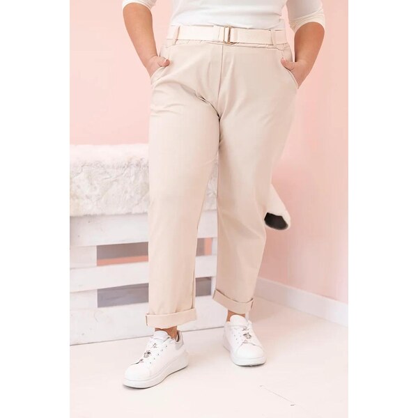 MladaModa Oversize nohavice s opaskom model 52293-4 svetlé béžové 64102012