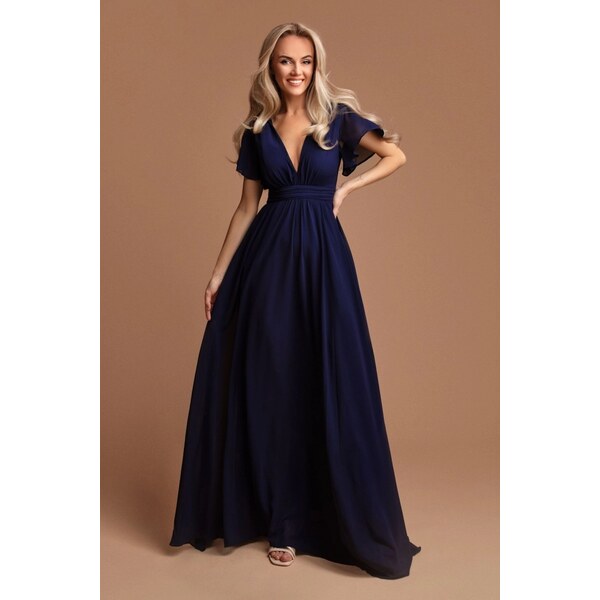 miadresses.sk Tmavomodré šifónové šaty s voľnými rukávmi 64075039