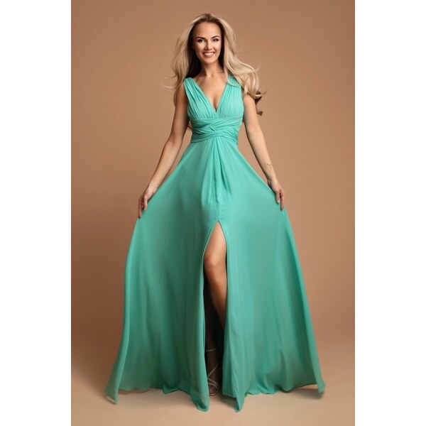 miadresses.sk Mentolové šifónové šaty s rozparkom 64075573