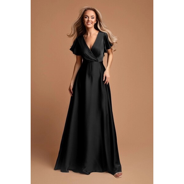 miadresses.sk Čierne saténové šaty s voľnými rukávmi 64079224