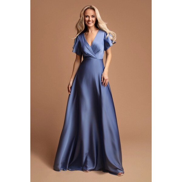 miadresses.sk Svetlomodré saténové šaty s voľnými rukávmi 64079365