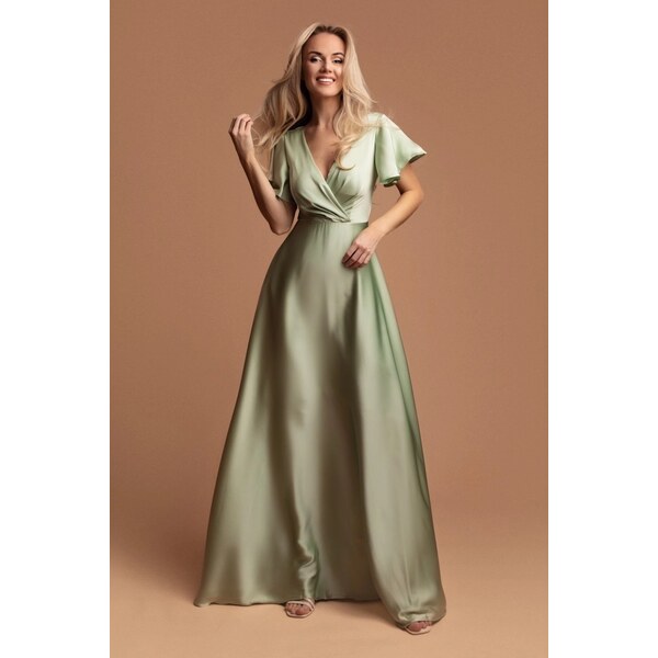 miadresses.sk Zelené saténové šaty s voľnými rukávmi 64079362