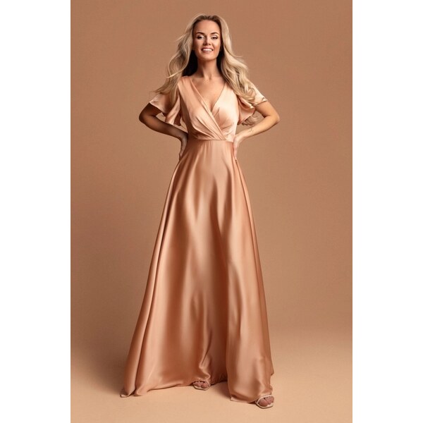 miadresses.sk Zlaté saténové šaty s voľnými rukávmi 64079364