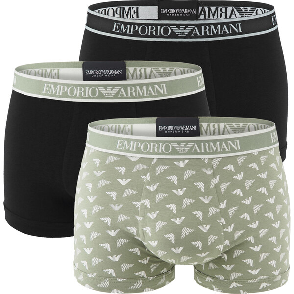 EMPORIO ARMANI - boxerky 3PACK stretch cotton nero & oliva con logo 64083292