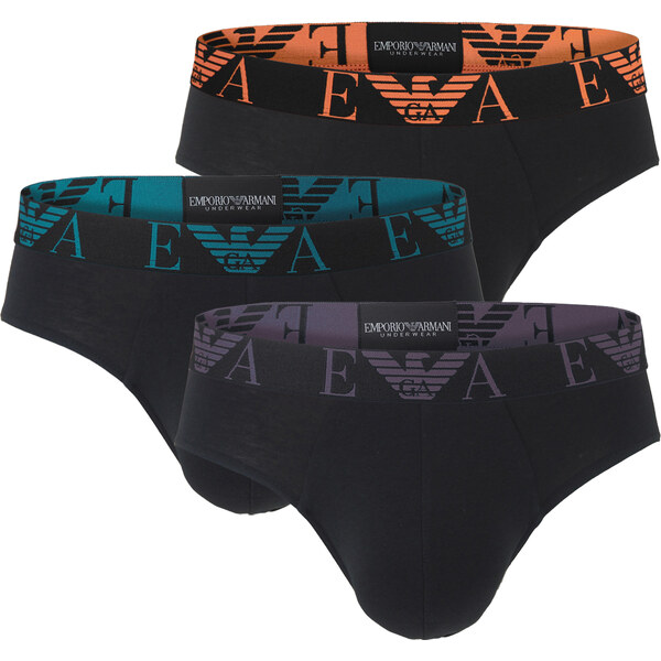 EMPORIO ARMANI - slipy 3PACK stretch cotton nero con viola & arancia 64083302
