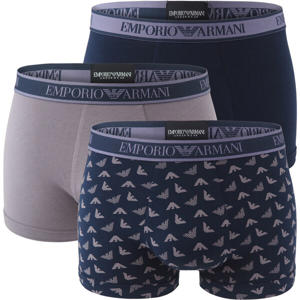 EMPORIO ARMANI - boxerky 3PACK stretch cotton viola & black con logo 64083293