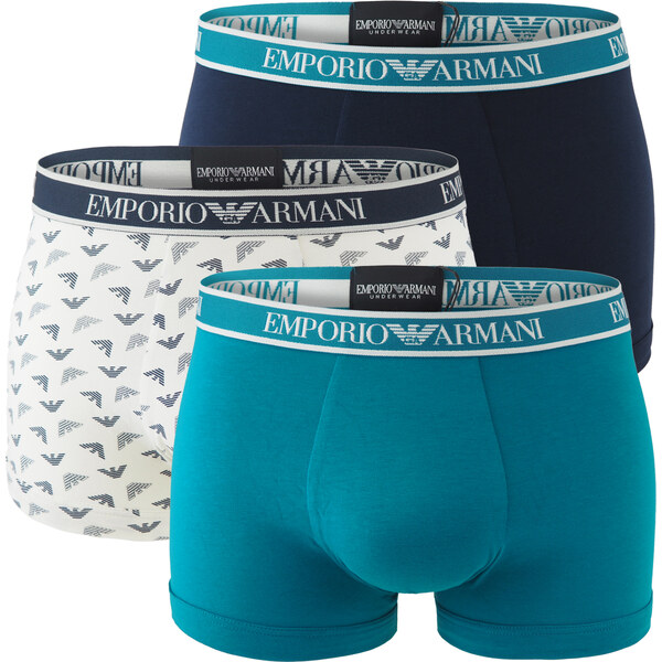 EMPORIO ARMANI - boxerky 3PACK stretch cotton corpo & turchese con 64083294